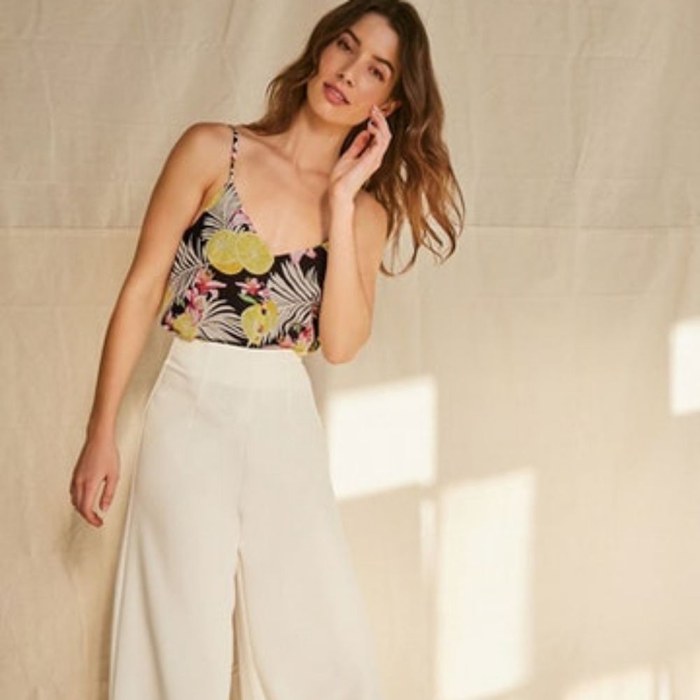🍋 Forever 21 3X Tropical Lemon Print Cami Plus Size Floral Palm Tank Top Summer